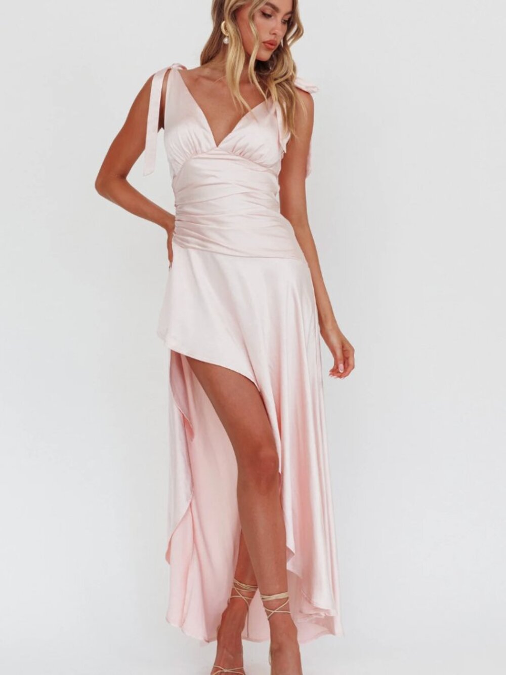 Selfie Leslie Light Pink Satin Maxi Dress NWT - XS